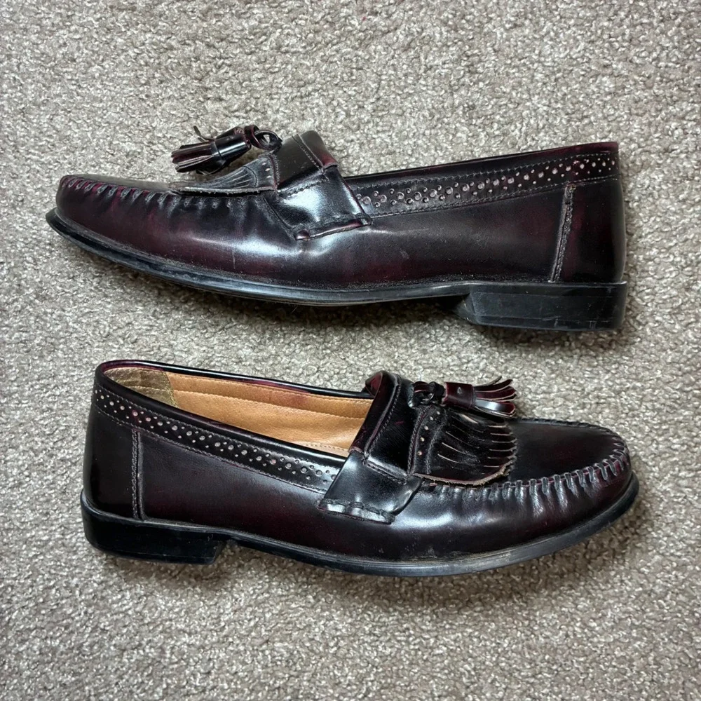 GH Bass Grammer Tassel Loafers Men 11EE Burgundy Wide Leather Kiltie Dress Shoes